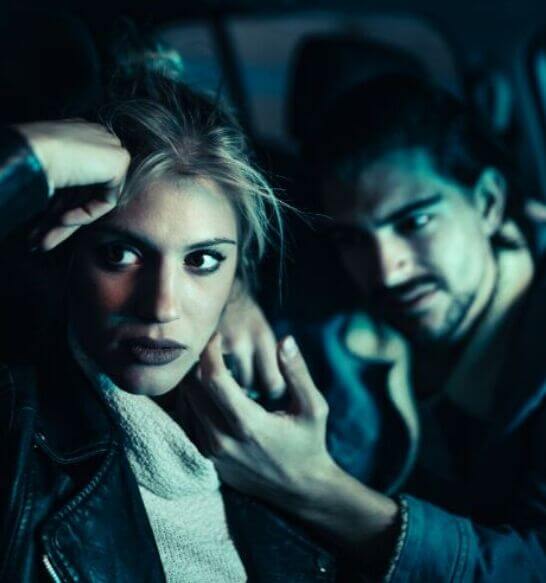 Two couple sitting in a car in depression for domestic assault